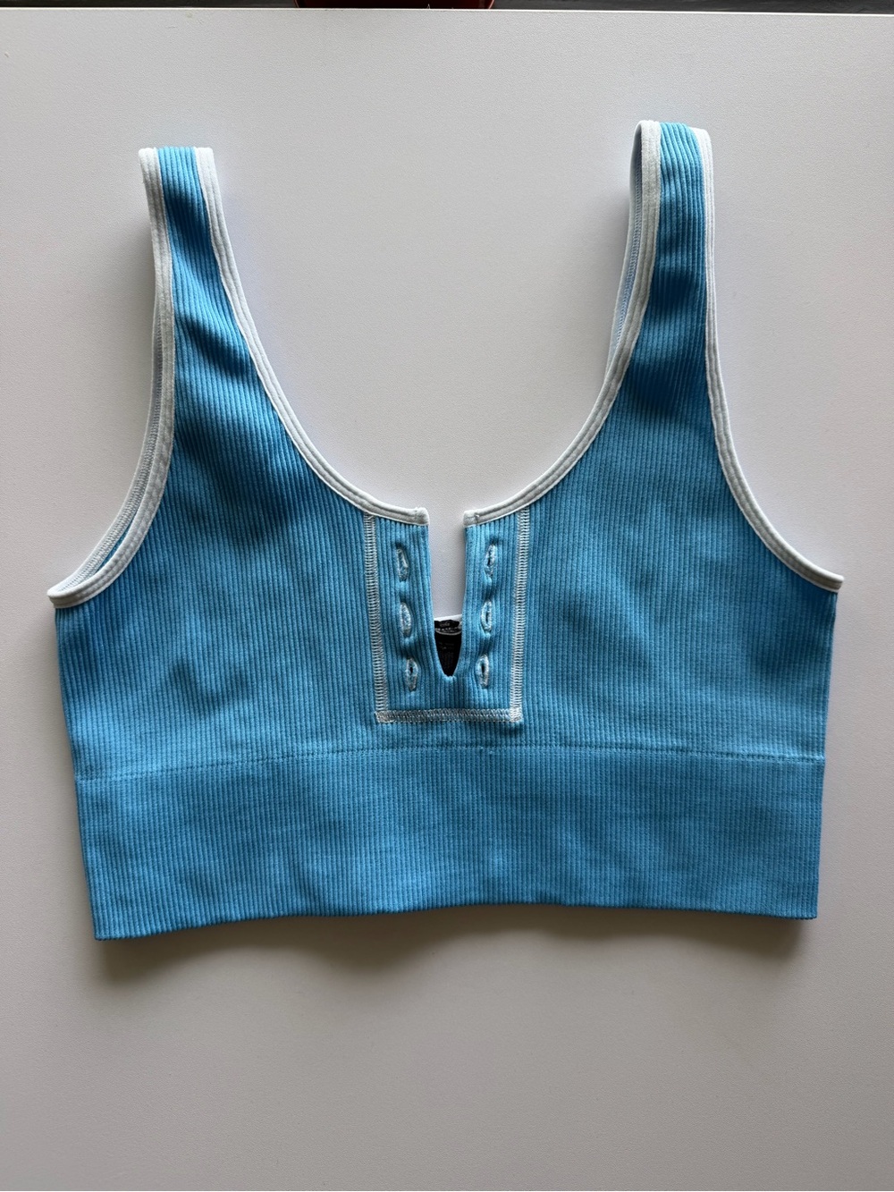 Urban Outfitters Light Blue Ribbed Crop Tank with White Trim